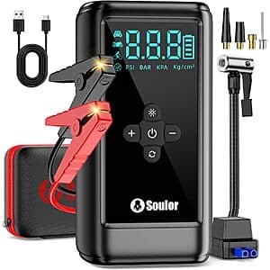 Soulor 6000A 4-in-1 Portable Jump Starter w/ 160PSI Air Compressor & LED Light $33 + Free S&H