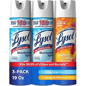 3-Pk 19-oz Lysol Disinfectant Spray (Crisp Linen & Mango) $14.30 & More w/ S&S