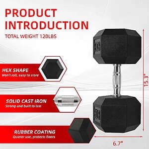 60-lb BalanceFrom Non-Slip Grip Rubber Encased Hex Dumbbell $40 + Free S/H
