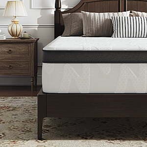 Avenco Whisper 10-inch queen hybrid mattress rolled and compressed in branded shipping box, showing product name and key features.