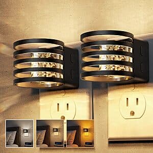 Two LOHAS LED dimmable plug-in night lights with white housing and dusk-to-dawn sensors.