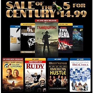 Sony/Columbia Pictures Sale of the Century Digital Films (4K/HD): 5 for $14.99: Gran Turismo, Thanksgiving, The Evil Dead (1981), American Hustle, Taxi Driver, Whiplash & Many More