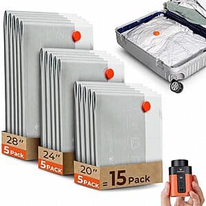 ETENWOLF 15-Pc Vacuum Storage Bags + Wireless Travel Pump $13 + Free S&H