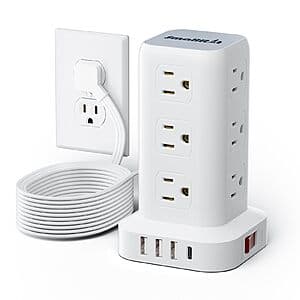 SMALLRT Compact 12 AC 4 USB Surge Protector Tower w/ 16.5' Cord $18 + Free S&H