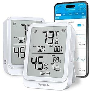 2-Pk GoveeLife Hygrometer Thermometer Room Temperature Monitor (H5104) $17 & More