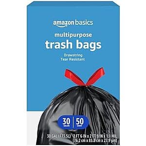 Select Accounts: 50-Count Amazon Basics 30-Gallon Drawstring Trash Bags $6.35 w/ Subscribe & Save