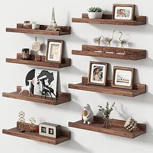 8-Pack 16" FlyJoe Floating Wall Mounted Shelves Set (Walnut) $15