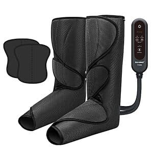 FIT KING Foot & Leg Air Compression Massager with control panel showing 2 modes and 3 intensity settings.