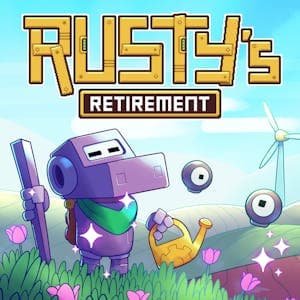 Six automation-themed video game titles displayed together: Rogue Voltage, Rusty's Retirement, MR FARMBOY, Factory Town, Time to Morp, and Idle Colony.
