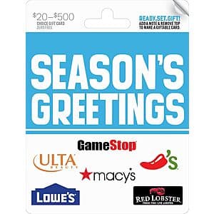 $50 Choice Multi-Brand: Seasons Greetings Gift Card (various merchants) $42.50 & Many More