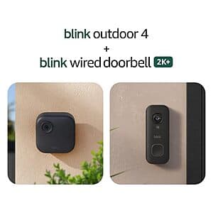 Blink Outdoor 4 1080p Battery Camera + Wired Doorbell 2K+ (newest model, Black) $31