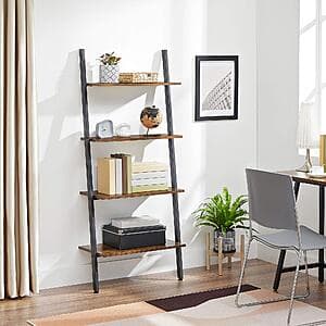 59.6" 4-Tier VASAGLE Ladder Style Leaning Bookshelf (Dark Brown + Black) $33.40