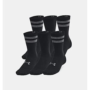 6-Pack Under Armour Unisex UA Socks: Essential Crew, Training Cotton Quarter $7.20 & More + Free Shipping