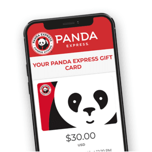 Panda Express gift card with promotional messaging about $8 bonus incentive.