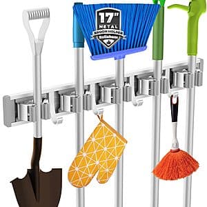 Reliahom Wall-Mount Broom & Mop Holder w/ 5-Racks & 4-Hooks $7.50