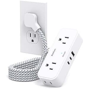 Travel Essentials 6' Flat Plug Power Strip w/ 4x AC Outlets & 3x USB $8