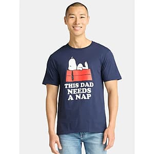 Snoopy Dad Nap Men's & Big Men's Short Sleeve Graphic Tee (Navy) $4.95