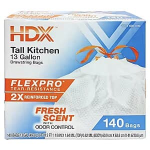 Select Home Depot Stores: 140-Ct HDX FlexPro 13-Gal Tall Kitchen Trash Bag (Fresh) $10 + Free Pickup