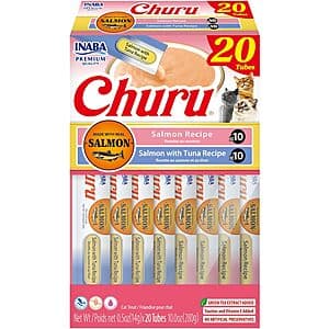 20-Pack 0.5-Oz INABA Churu Squeezable Creamy Purée Cat Treats (Salmon & Tuna) $7.40 w/ Subscribe & Save