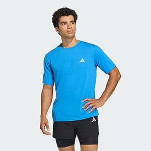 adidas men's Feelready T-Shirt in Ray Blue with CLIMACOOL technology, regular fit knit fabric made from recycled polyester and cotton.