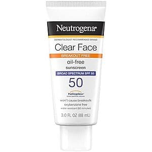 3oz. Neutrogena Clear Face SPF 50 Breakout/Oil Free Sunscreen Lotion $3.50 or less w/ Subscribe & Save
