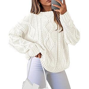 BTFBM Women's Chunky Cable Knit Crewneck Pullover Sweater (various) from $12.40
