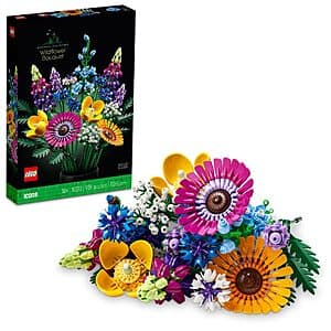939-piece LEGO Wildflower Bouquet set with colorful botanical flowers and adjustable stems in display arrangement.