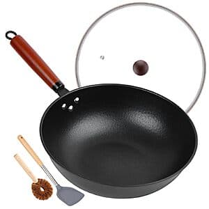 13" Bretor Flat Bottom Carbon Steel Nonstick Wok w/ Glass Lid, Spatula and Whisk $20 + Free Shipping