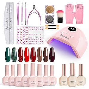 28-Pc MelodySusie Gel Nail Polish Kit w/ 8 Colors & 36W UV Nail Lamp $8