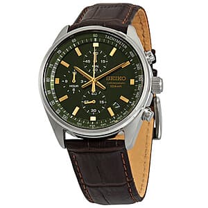 Seiko Chronograph Men's Quartz 41.5mm Watch w/ Green Dial & Brown Leather Strap $119 + Free Shipping