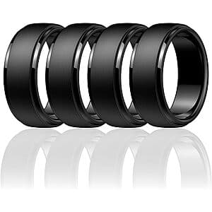 4-Pack Egnaro Men's Silicone Classic Black Rings (Various Sizes) from $3