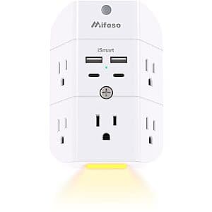 5-Outlet Mifaso 1080J Surge Protector Outlet Extender w/ Night Light & 4 USB $8