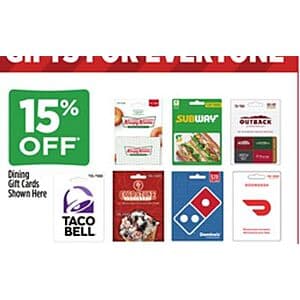 Dollar General In-Store Offer: Select Gift Cards: Taco Bell, Krispy Kreme & More 15% Off (Valid thru 12/6)