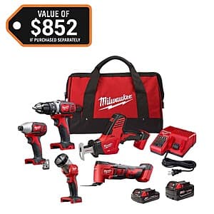 5-Tool Milwaukee M18 18V Combo Kit w/ 2x Batteries (4 Ah, 2 Ah), Charger & Tool Bag $299 + Free Shipping