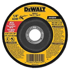 DeWALT 1/4" Thick Grinding Wheel (4.5" Diameter, 7/8" Arbor) $1.75