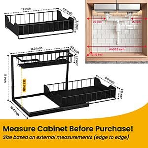 3-pk 2-Tier Snuvid Metal Under Sink Organizers w/ Slide Out Drawer (Black) $15