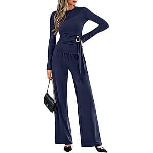 2-pc BTFBM Women's Knit Belted Top & Wide-Leg Pants Set w/ Pockets $16 + Free S&H