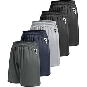 5-Pk BOOJO Men's Athletic Gym Shorts (Large Only) $14.40