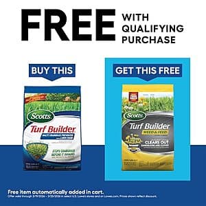 Select Scott's Green Max Lawn Food or Turf Builder Weed Feed Fertilizer Free w/ Qualifying Scott's Turf Builder Purchase + Free Pickup