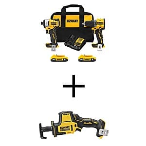 DeWALT ATOMIC 20V MAX 2-Tool Combo Kit + Recip Saw w/ 2x 2Ah Batts, Charger & Bag $229 + Free Shipping