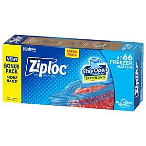 66-Count Ziploc Gallon Stay Open Food Storage Freezer Bags $7.60 w/ Subscribe & Save
