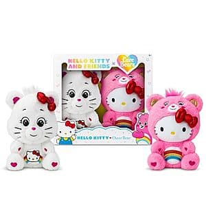2-Pack Hello Kitty x Care Bears: Hello Kitty Loves Cheer Bear 10" Plush Toys $15