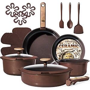 Prime Members: 19-Pc Carote Ceramic Non Stick Pots & Pans Set (Dark Choco) $40 + Free S&H