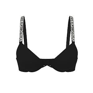 Black Shine Strap Push Up Bra in multiple sizes displayed on white background.