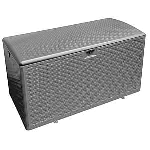 120-Gallon Hampton Bay Grey Resin Wicker Outdoor Storage Deck Box w/ Lockable Lid $80 + Free Shipping
