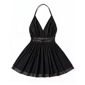 Black lace babydoll sleepwear for women with sheer lace detailing and adjustable straps.