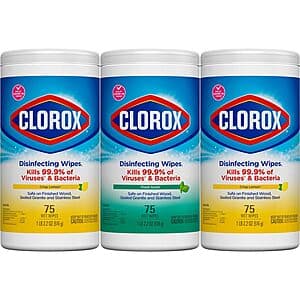3-Pack 75-Count Clorox Disinfecting Wipes (Fresh Scent & Crisp Lemon) $9.85 w/ S&S