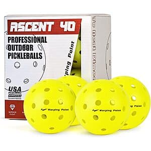 4-Count Warping Point Ascent 40 Outdoor Pickleball Balls (Yellow) $4.80 w/ Subscribe & Save