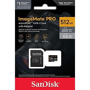 512GB SanDisk ImageMate Pro microSDXC UHS-1 Memory Card w/ Adapter $21.55 + Free Store Pickup