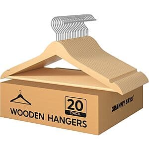 Granny Says Heavy-Duty Wooden Clothes Hangers: 30-Pk White $17.50, 20-Pk Natural $11.65